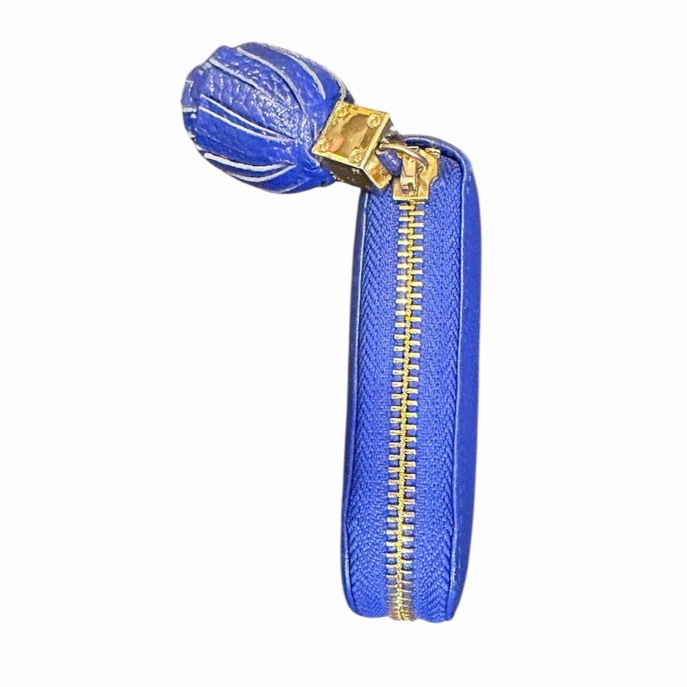 Tory Burch Blue Pebbled Leather Wallet Zip-Around Continental Tassel - Picture 7 of 7